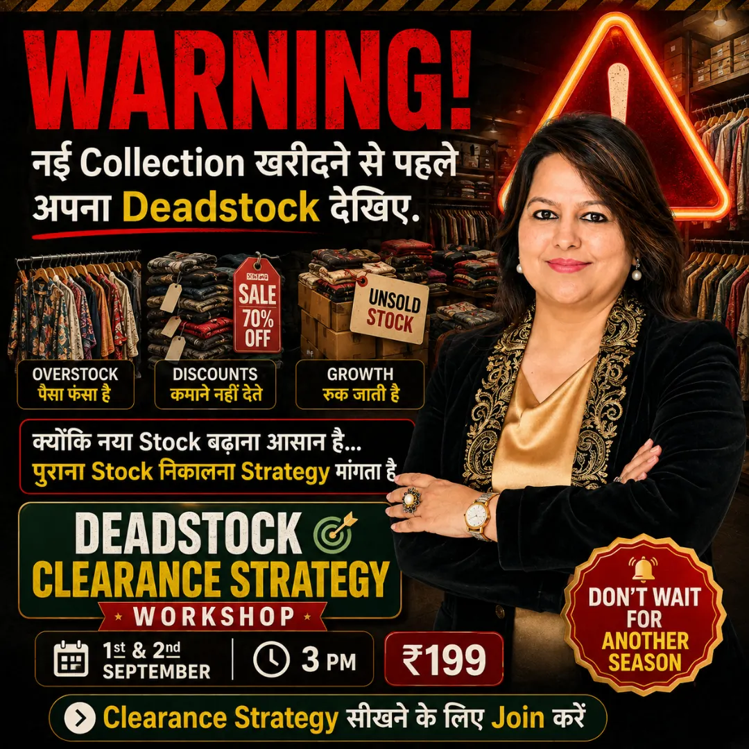 Meta ad creative for Kavita Agrawal's Fashion Profit Masterclass: Warning hook