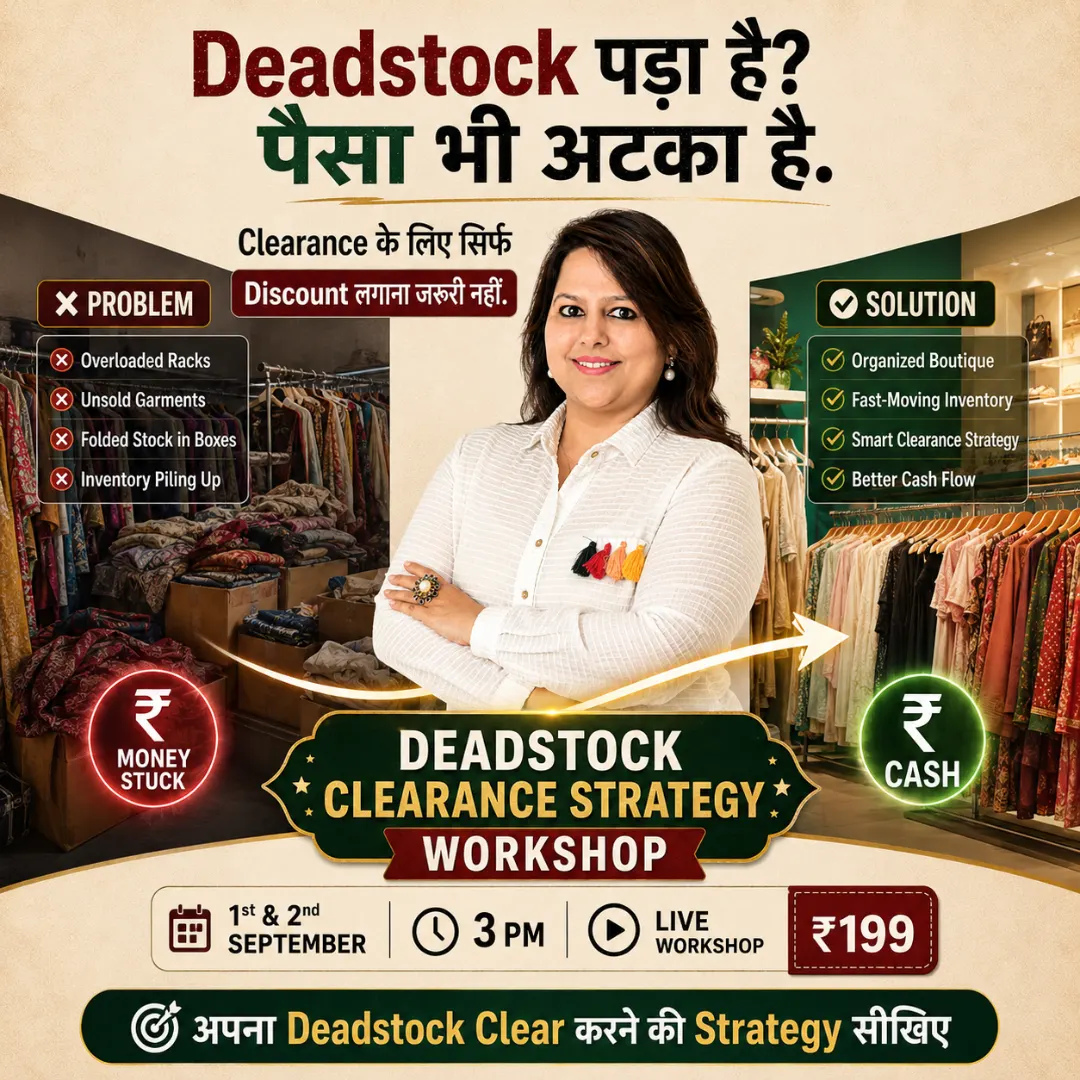 Meta ad creative for Kavita Agrawal's Fashion Profit Masterclass: Problem → solution