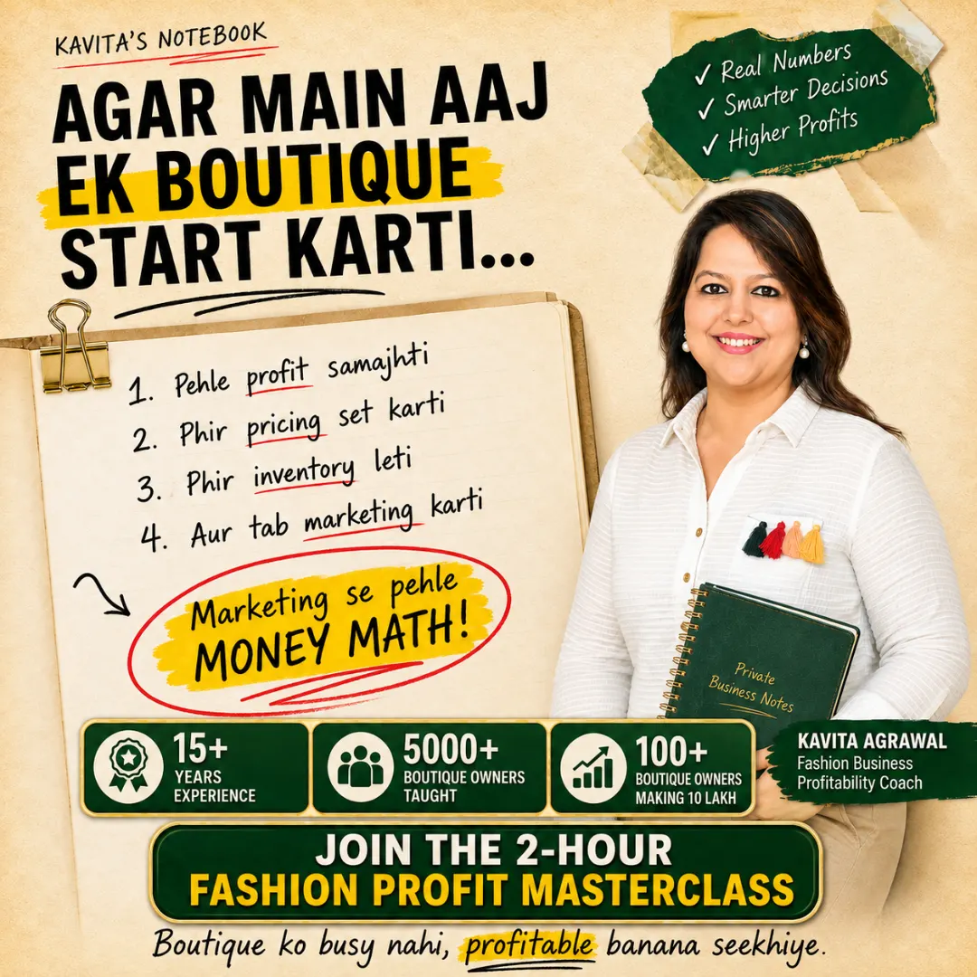 Meta ad creative for Kavita Agrawal's Fashion Profit Masterclass: Notebook